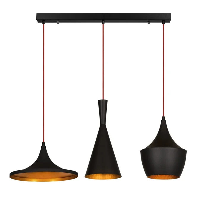 Lustr TORNOR 3xE27, 80–130 cm, černá/zlatá