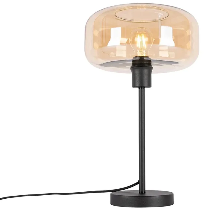 Luxusní art deco stolní lampa černá s jantarovým sklem - Bizle