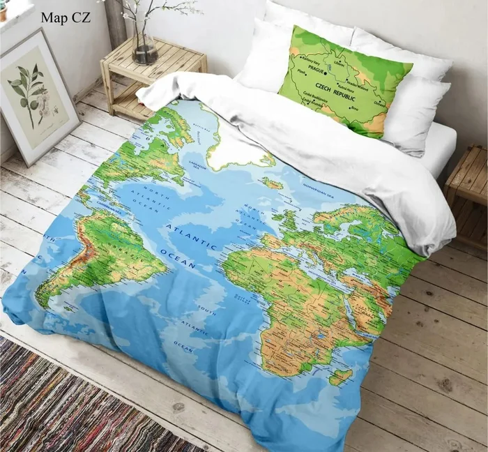 Luxusní bavlněné povlečení Mapa světa 3D - 140x200, 70x90