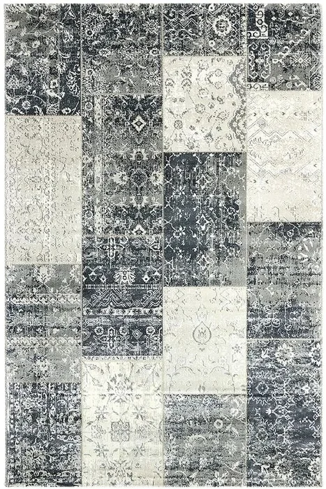Luxusní koberec VELVET 3106/920 - Šedý s vícebarevnými motivy, 155x230 cm