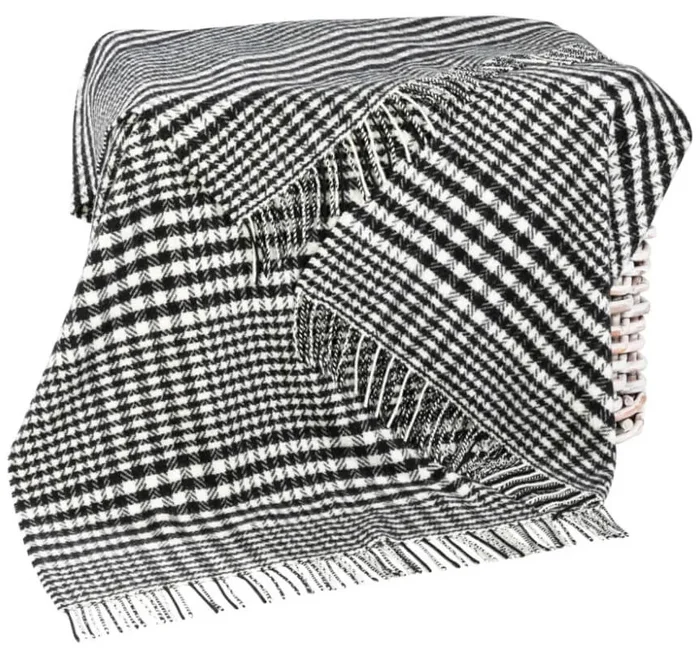 Luxusní merino kašmírová deka Black White Glen Check 180x136 cm