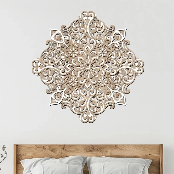 Mandala POZITIVITY 3-vrstvá dekorace 40 cm světlý dub-bílá