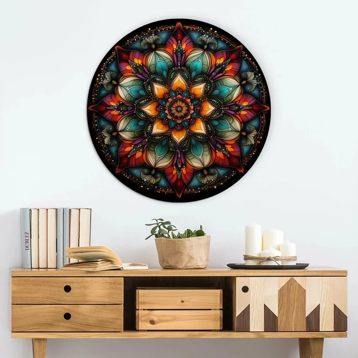 Mandala Světla - Barevný dřevěný obraz s energetickou symbolikou
