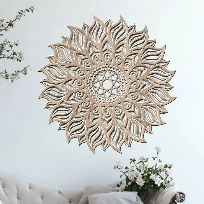 Mandala VNITŘNÍ PLAMEN 3vrstvá 40 cm světlý dub-bílá