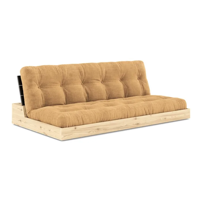 Manšestrová rozkládací pohovka 196 cm Light Brown & Mustard