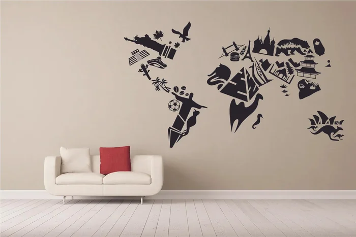 Mapa památek samolepka na zeď černá 90x51cm