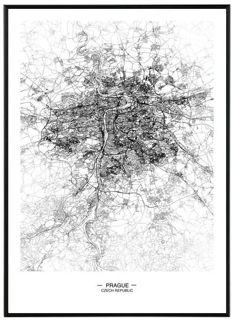 Mapa Prahy – Černobílý obraz 50x70 cm