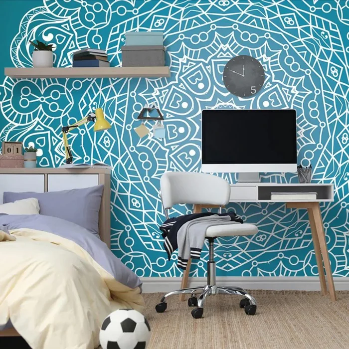 Meditativní Mandala na Modrém Pozadí