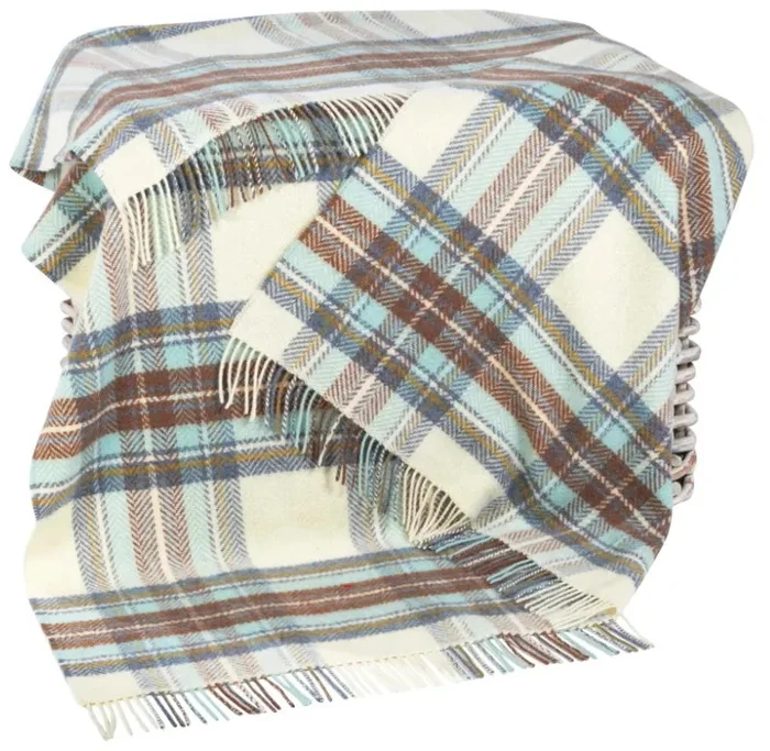 Merino a kašmír deka White Aqua Rust Plaid 180x136 cm