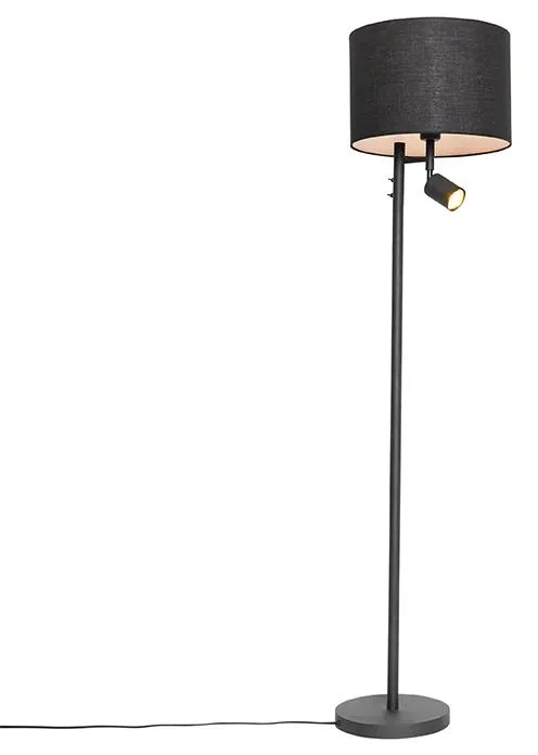 Moderní černá stojací lampa Jelena s čtecím světlem