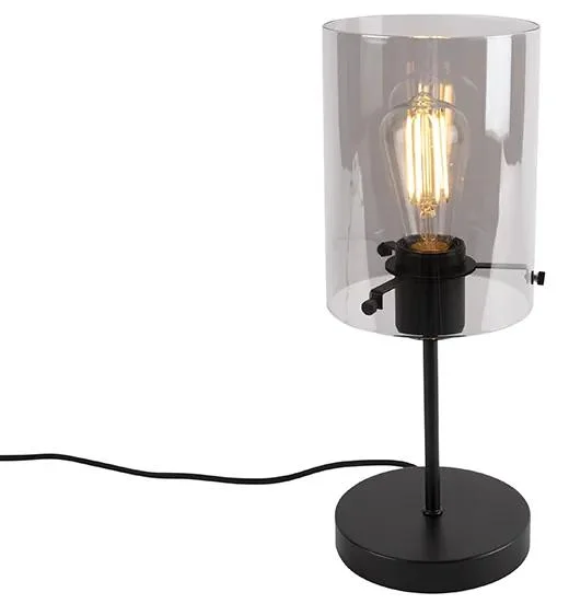 Moderní černá stolní lampa s kouřovým sklem