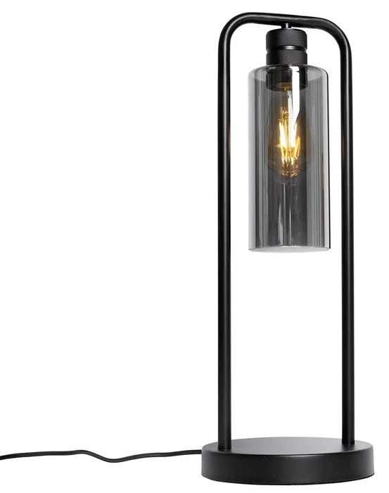 Moderní černá stolní lampa se skleněným kouřovým krytem