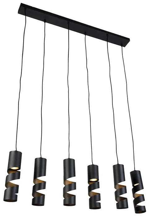 Moderní černá závěsná lampa s 6 zdroji - Stream