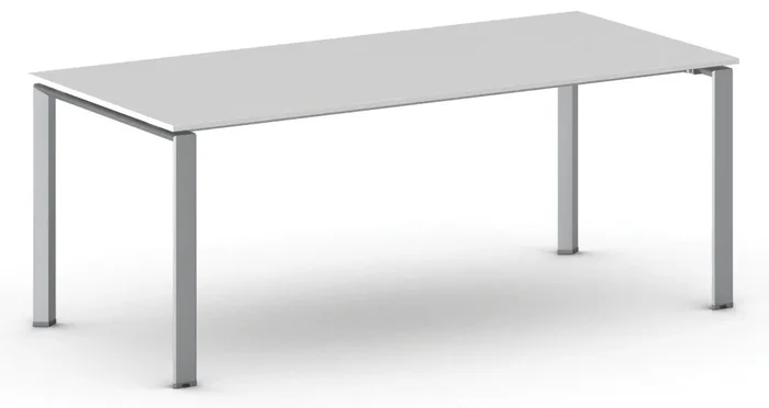 Moderní kancelářský stůl PRIMO INFINITY, 200x90 cm, bílý se šedostříbrnou konstrukcí