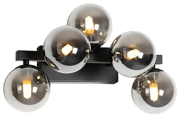 Moderní nástěnná lampa Bianca černá s kouřovým sklem