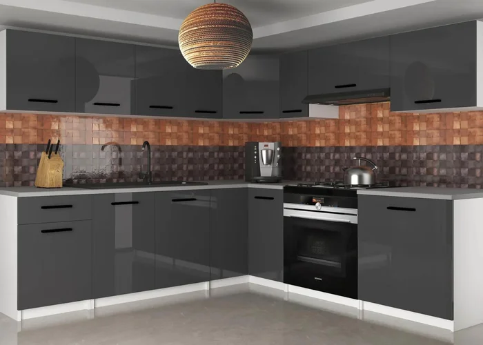 Moderní šedá kuchyňská linka Belini 420 cm s pracovní deskou Uniqaplus