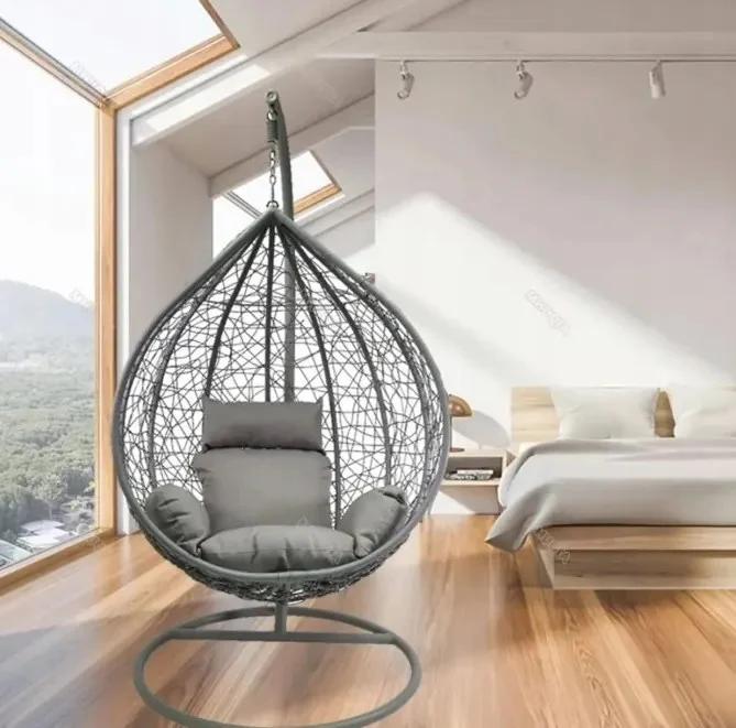 Moderní šedé závěsné křeslo s komfortní poduškou