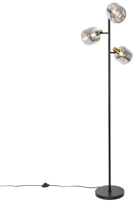 Moderní stojací lampa Zuzanna s kouřovým sklem a zlatými detaily