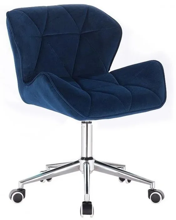 Modrá Otočná Židle Milano Velur s Kolečky a Stříbrnou Podstavou
