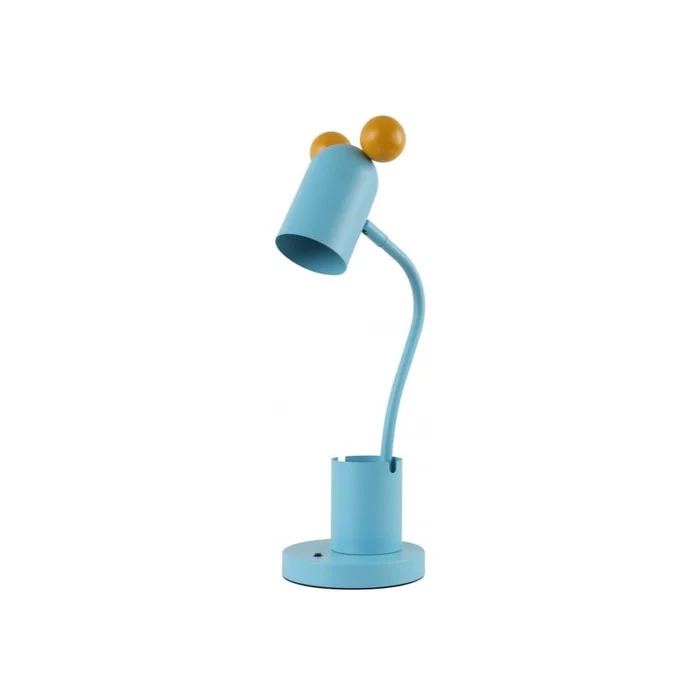 Modrá stolní lampa s kovovým stínidlem