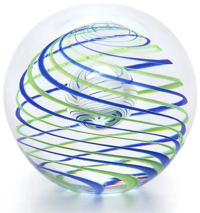 Modré a zelené skleněné těžítko 6 cm