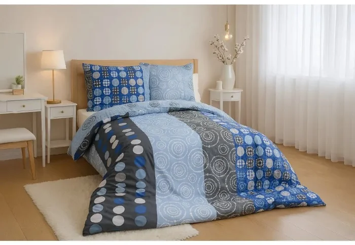 Modré polybavlněné povlečení CIRCLES BLUE 70x90/140x200