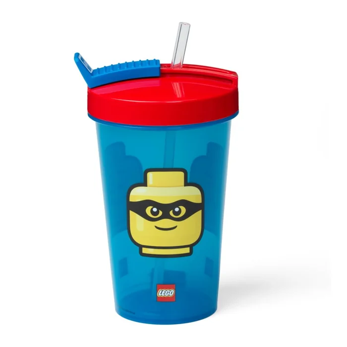 Modrý LEGO® kelímek s červeným víčkem a brčkem 500 ml