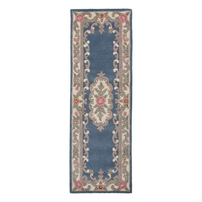 Modrý vlněný koberec Flair Rugs Aubusson 67x210 cm