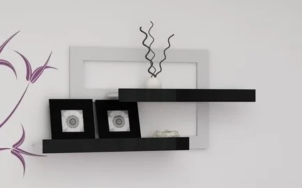 MOLTENO Velká police, bílý/černý lesk, 120 × 55 × 19 cm