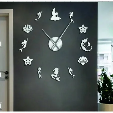 Mořská panna - Zrcadlové nástěnné hodiny Fantazie