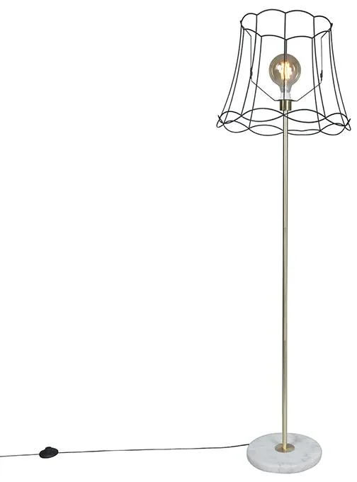 Mosazná retro stojací lampa Granny s černým rámem