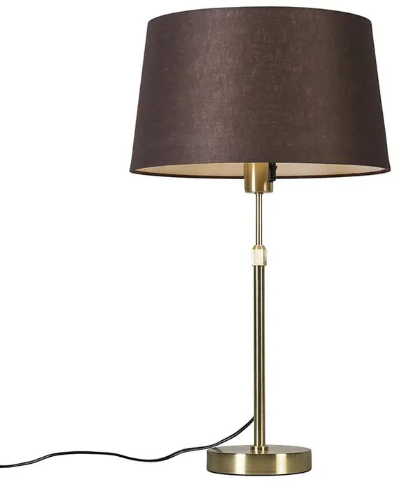 Mosazná stolní lampa s hnědým stínítkem a nastavitelnou výškou