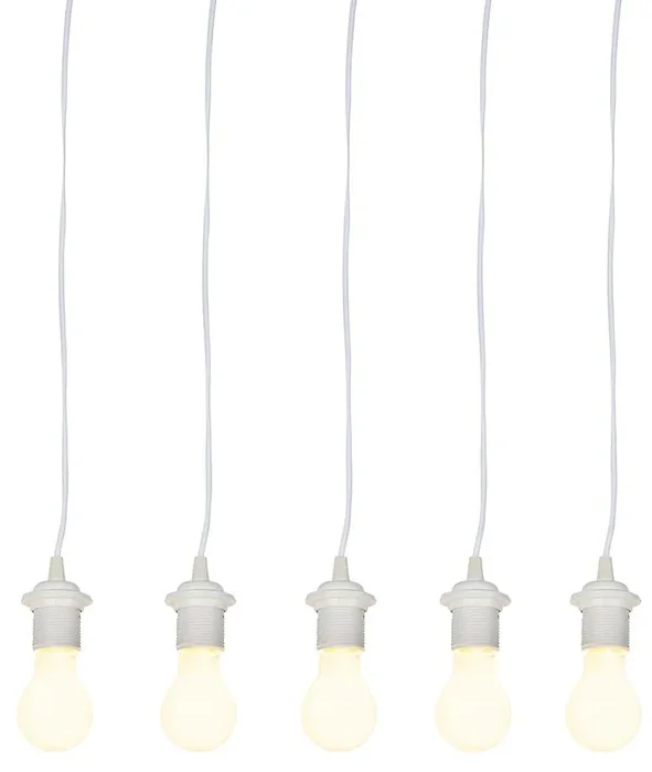 Movable Set of 5 White Lamp Holders with Bulbs