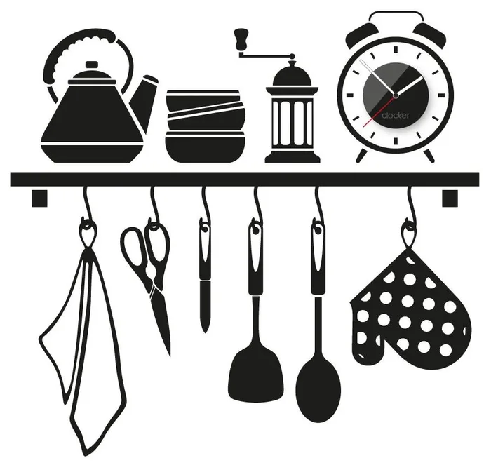 Nalepovací Nástěnné Hodiny Clocker - Černý Ciferník pro Kuchyňský Design