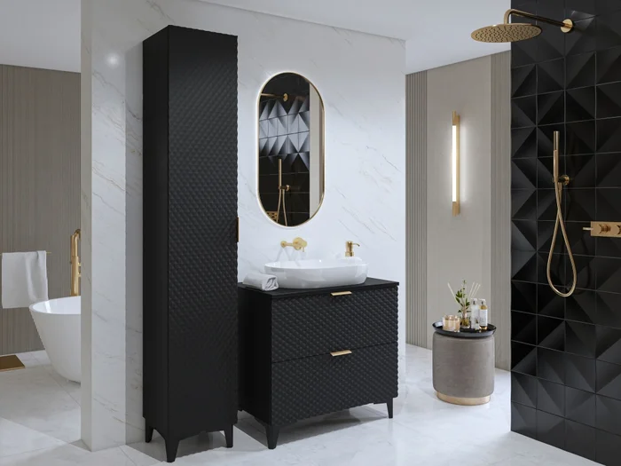NALLON koupelnová sestava 1D+2S s nožkami, 80 cm, černý onyx a pyramidovitá dvířka
