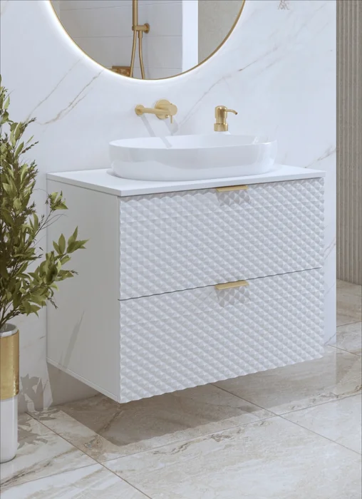 NALLON koupelnová skříňka pod umyvadlo 80 cm, 2 zásuvky, bílá s pyramidkami