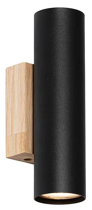Nástěnná černá lampa s dřevěnými prvky Jeana