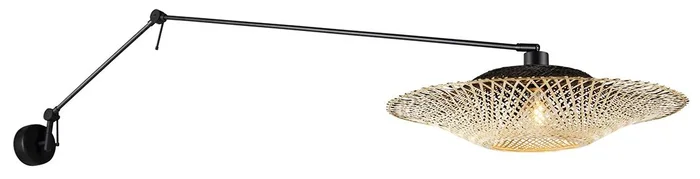 Nástěnná černá lampa s ratanovým stínidlem 50 cm