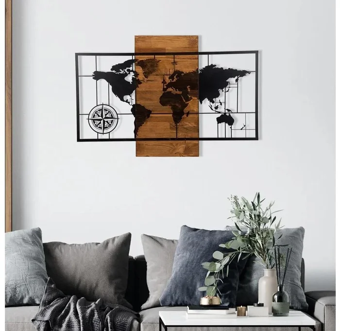 Nástěnná mapa dekorace dřevo a kov 58x85 cm