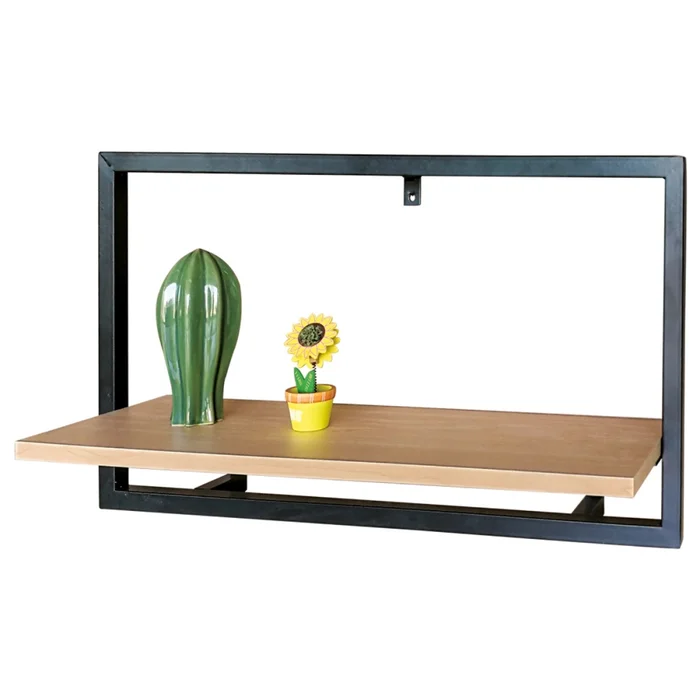 Nástěnná polička YORARHAL 65×20 cm – dubová deska, černý kov
