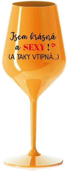 Nerozbitná oranžová sklenice na víno 470 ml s motivem