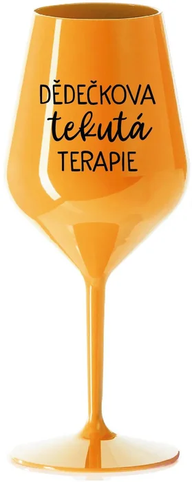 Nerozbitná oranžová sklenice na víno Dědečkova terapie 470 ml