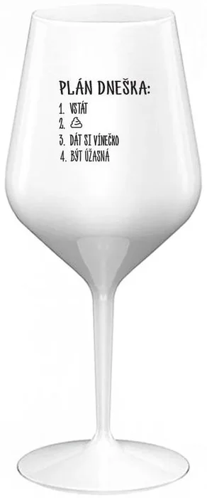 Nerozbitná sklenice na víno s motivem Plán dneška – Vstát, 470 ml