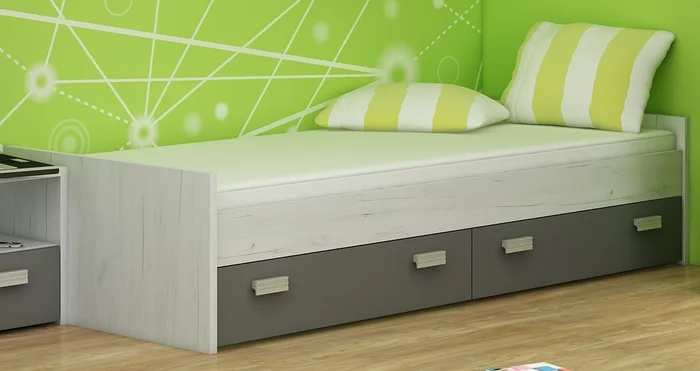 Nízká postel NELLORE bez roštu – craft bílý/grafit, 5 let záruka