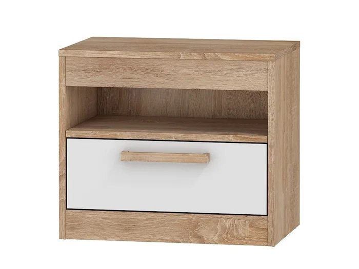 Noční stolek GATTON, dub sonoma/bílý lesk – s zásuvkou