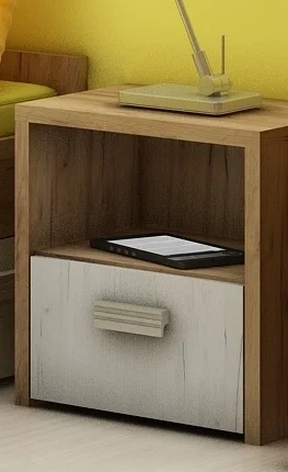 Noční stolek NELLORE – craft zlatý/bílý, 5 let záruka