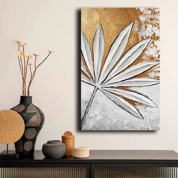 Obraz na plátně květ s velkými listy 45 × 70 cm