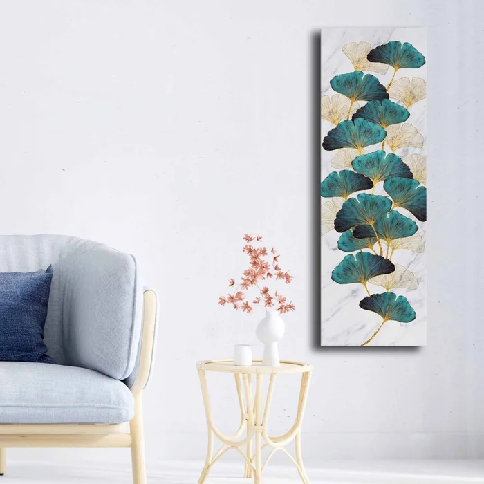 Obraz na plátně s lísky, modrozelené a bílošedé, 30 × 90 cm