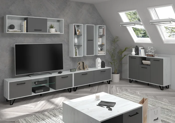 Obývací pokoj PRUDHOE 3 – craft bílý/grafit, 5 let záruka