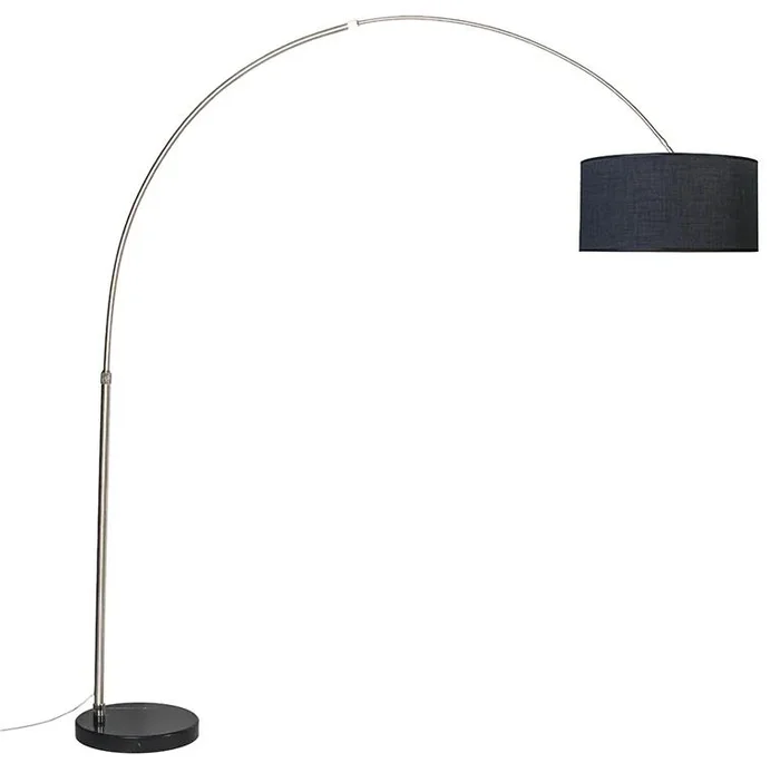 Ocelová oblouková lampa s látkovým stínítkem XXL černá